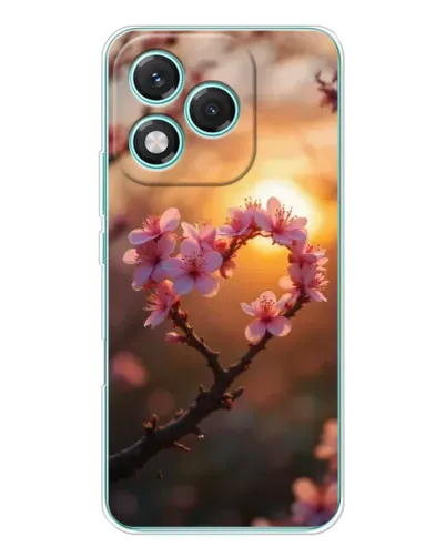 Чехол для Huawei Honor 400 Lite с картинкой «Розовый цвет сердце на фоне заката»