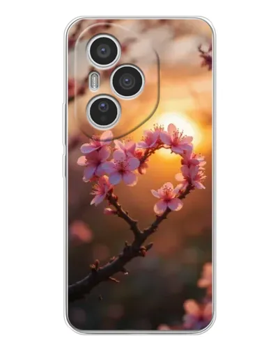 Чехол для Huawei Honor 400 Pro с картинкой «Розовый цвет сердце на фоне заката»