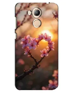 Чехол для Huawei Honor 6c Pro с картинкой «Розовый цвет сердце на фоне заката»