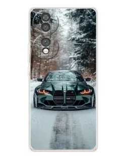 Чехол для Huawei Honor 70 с картинкой «BMW в зимнем лесу»