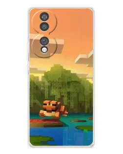 Чехол для Huawei Honor 70 с картинкой «Майнкрафт закат солнца»