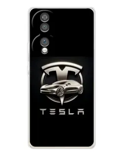 Чехол для Huawei Honor 70 с картинкой «Tesla — серебристое авто»