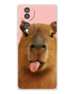 Чехол для Huawei Honor 70 с картинкой «Капибара с языком»