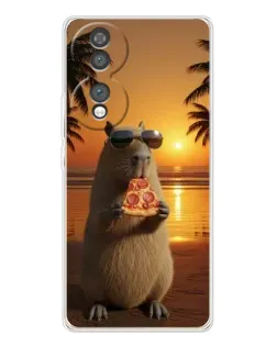 Чехол для Huawei Honor 70 с картинкой «Капибара с пиццей»