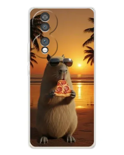 Чехол для Huawei Honor 70 с картинкой «Капибара с пиццей»