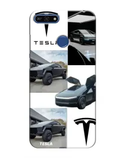 Чехол для Huawei Honor 7A Pro с картинкой «Коллаж Cybertruck Tesla»