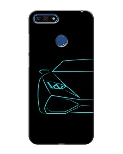 Чехол для Huawei Honor 7A Pro с картинкой «Голубой силуэт Lamborghini»
