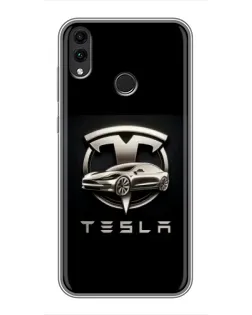 Чехол для Huawei Honor 8X с картинкой «Tesla — серебристое авто»