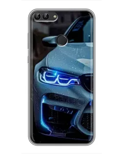 Чохол для Huawei Honor 9 Lite з картинкою «Погляд BMW з синіми фарами»
