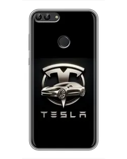 Чохол для Huawei Honor 9 Lite з картинкою «Tesla — срібне авто»