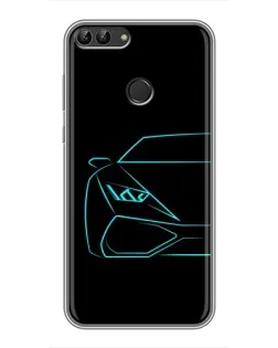 Чохол для Huawei Honor 9 Lite з картинкою «Блакитний силует Lamborghini»