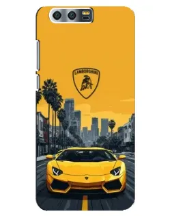 Чехол для Huawei Honor 9 (Glory 9, STF) с картинкой «Желтый Lamborghini город»