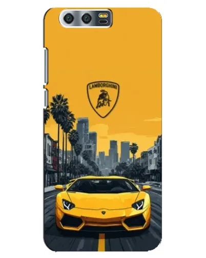Чехол для Huawei Honor 9 (Glory 9, STF) с картинкой «Желтый Lamborghini город»