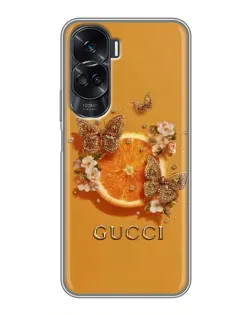 Чехол для Huawei Honor 90 Lite с картинкой «Gucci — золотые бабочки»
