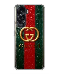 Чехол для Huawei Honor 90 Lite с картинкой «Gucci — фирменная полоса и золото»