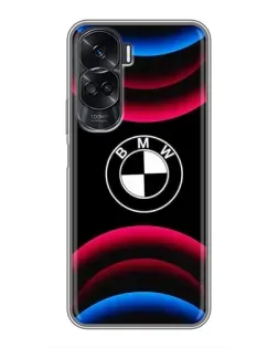 Чехол для Huawei Honor 90 Lite с картинкой «Логотип BMW и неоновые дуги»