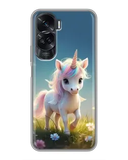 Чехол для Huawei Honor 90 Lite с картинкой «Единорог на поляне»