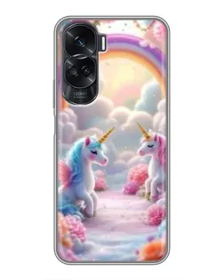 Чехол для Huawei Honor 90 Lite с картинкой «Радуга и единороги»