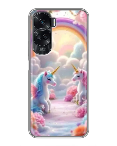 Чехол для Huawei Honor 90 Lite с картинкой «Радуга и единороги»