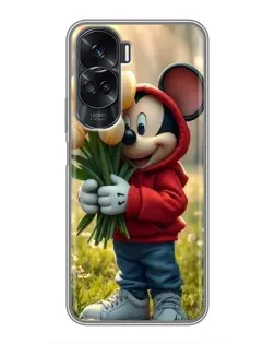 Чехол для Huawei Honor 90 Lite с картинкой «Микки с тюльпанами»