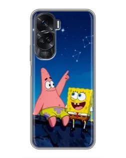 Чехол для Huawei Honor 90 Lite с картинкой «Губка Боб и Патрик ночью»