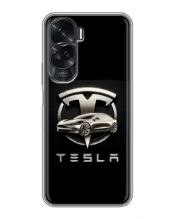 Чехол для Huawei Honor 90 Lite с картинкой «Tesla — серебристое авто»