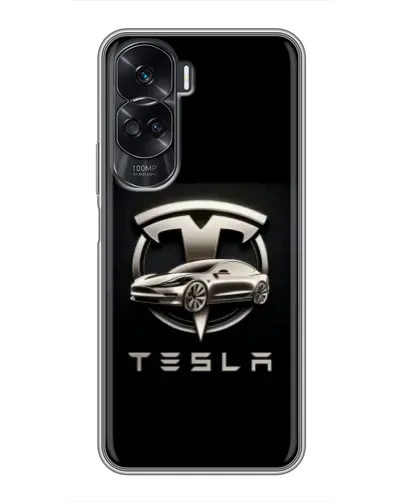 Чехол для Huawei Honor 90 Lite с картинкой «Tesla — серебристое авто»