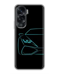 Чехол для Huawei Honor 90 Lite с картинкой «Голубой силуэт Lamborghini»