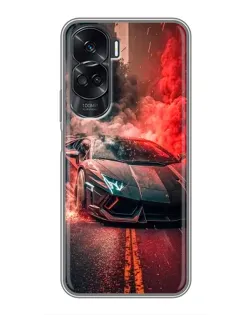 Чехол для Huawei Honor 90 Lite с картинкой «Lamborghini красный дым»