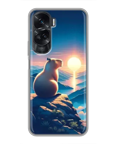 Чехол для Huawei Honor 90 Lite с картинкой «Закат солнца с капибарой»