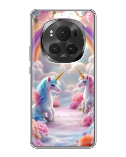 Чехол для Huawei Honor Magic 6 Pro с картинкой «Радуга и единороги»