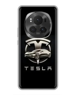 Чехол для Huawei Honor Magic 6 Pro с картинкой «Tesla — серебристое авто»