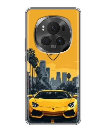 Чехол для Huawei Honor Magic 6 Pro с картинкой «Желтый Lamborghini город»