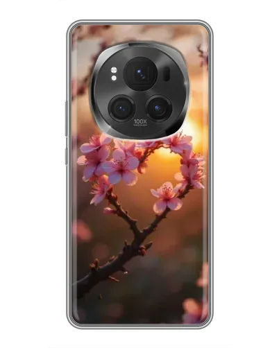 Чехол для Huawei Honor Magic 6 Pro с картинкой «Розовый цвет сердце на фоне заката»