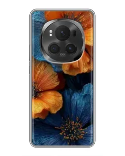 Чехол для Huawei Honor Magic 6 Pro с картинкой «Яркая сине-оранжевая флора»