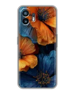 Чехол для Huawei Honor Play 80 Plus с картинкой «Яркая сине-оранжевая флора»