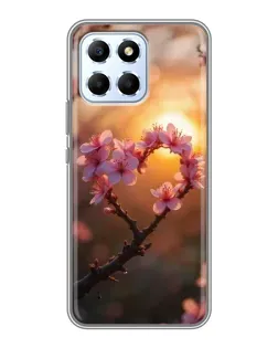 Чехол для Huawei Honor X6 с картинкой «Розовый цвет сердце на фоне заката»