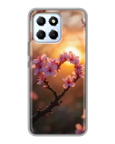 Чехол для Huawei Honor X6 с картинкой «Розовый цвет сердце на фоне заката»