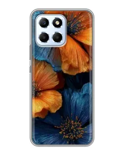 Чехол для Huawei Honor X6 с картинкой «Яркая сине-оранжевая флора»