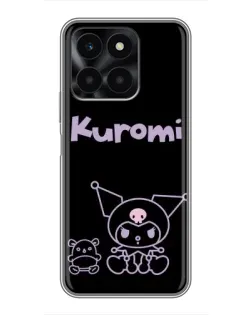 Чехол для Huawei Honor X6a с картинкой «Kuromi — черный минимализм»
