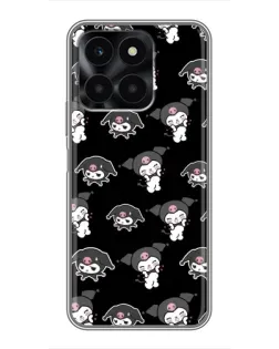 Чехол для Huawei Honor X6a с картинкой «Черный паттерн Kuromi»