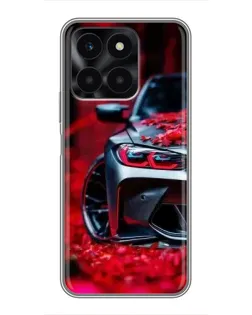 Чехол для Huawei Honor X6a с картинкой «Спортивная BMW и цветы»