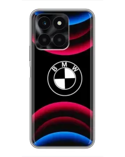 Чехол для Huawei Honor X6a с картинкой «Логотип BMW и неоновые дуги»