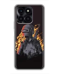 Чехол для Huawei Honor X6a с картинкой «PUBG — огненный силуэт»
