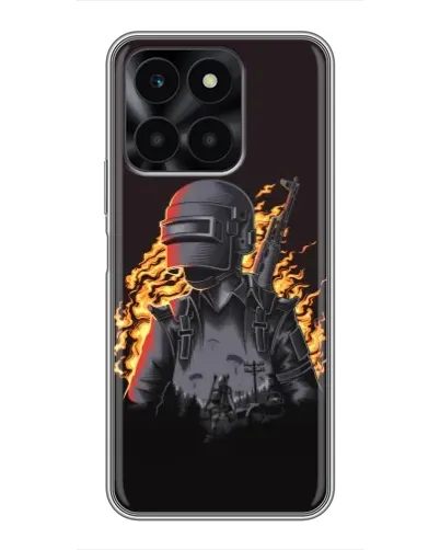 Чехол для Huawei Honor X6a с картинкой «PUBG — огненный силуэт»