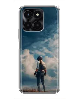 Чехол для Huawei Honor X6a с картинкой «Герой PUBG на скале»
