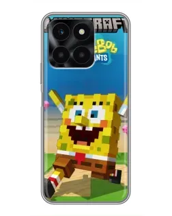 Чехол для Huawei Honor X6a с картинкой «Губка Боб Minecraft»