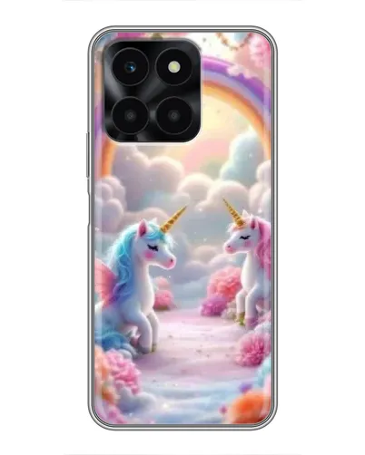 Чехол для Huawei Honor X6a с картинкой «Радуга и единороги»