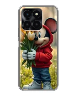 Чехол для Huawei Honor X6a с картинкой «Микки с тюльпанами»