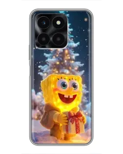 Чехол для Huawei Honor X6a с картинкой «Рождественский Спанч Боб»
